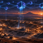 Cosmos ATOM blockchain network connected to Tanzania graphite mine — IBC mineral governance RWA tokenization illustration